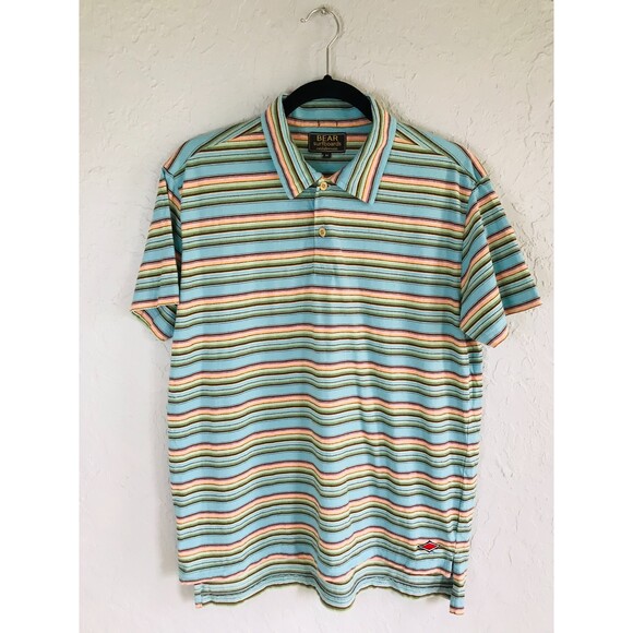 Bear Surfboards Vintage 90's Men's Striped Polo Shirt Size M - Picture 1 of 3